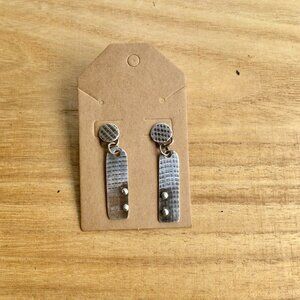 Handmade Recycled Sterling Silver Earrings – Hatch Mark Texture, Patina Finish